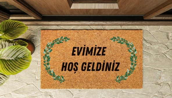Kapı Önü Paspası Özel Tasarım Koko Model Evimize Hoşgeldiniz Yaprak Şerit PK-1536