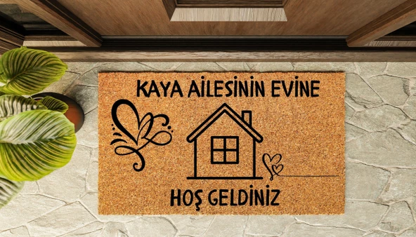 Kapı Önü Paspası Kişiye Özel Yazı Yazılır Koko Model Ev Detaylı Kalpli PK-1562