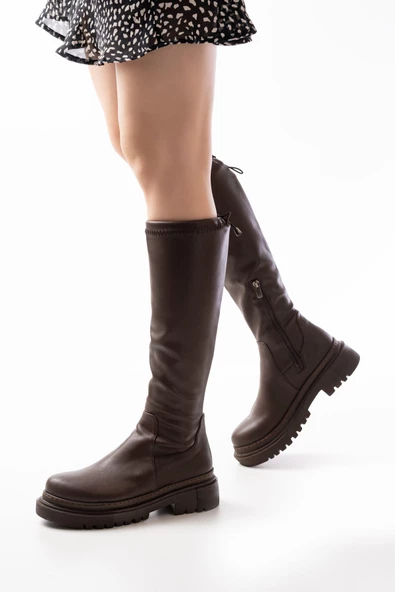 Kahverengi Fermuarlı Günlük Kadın Çizme - 3