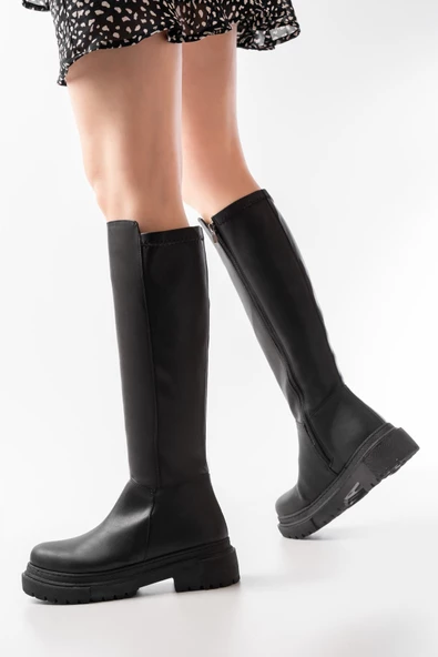 Siyah Fermuarlı Günlük Kadın Çizme - 3