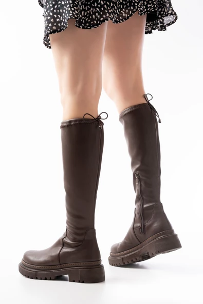 Kahverengi Fermuarlı Günlük Kadın Çizme - 4