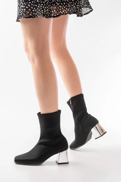 Dalgıç Siyah Topuklu Fermuarlı Kadın Bot - 4
