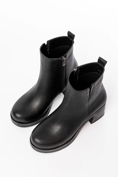 Siyah Lastikli Fermuarlı Kalın Topuklu Günlük Kadın Bot - Resim 5