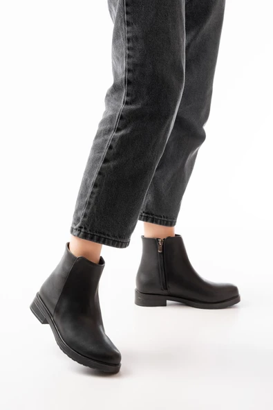 Siyah Fermuarlı Günlük Kadın Bot - Resim 3