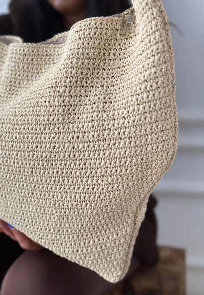 Edilla Bej Örgülü Çanta - Resim 3