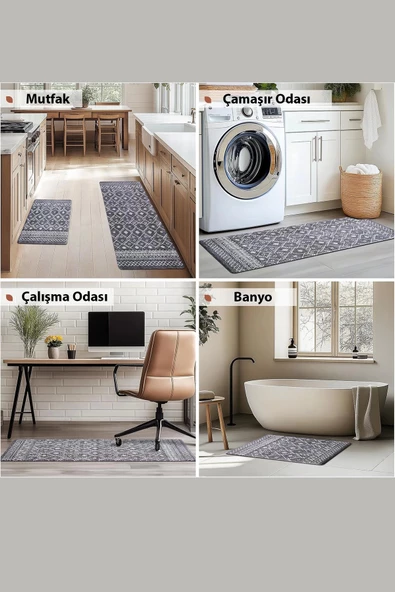 Valerine Life Bon Appetit Afiyet Olsun Mutfak Matı Halısı Yıkanır Kaymaz Taban Tezgah Önü Paspası İkili Set - 5