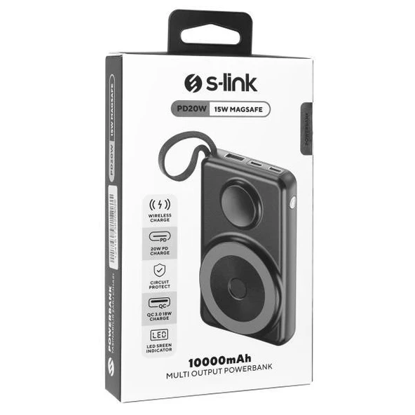 S-link M120 Siyah 10000mAh PD20W + QC3.0 18W 15W Magsafe + Watch LCD Taşınabilir Pil Powerbank