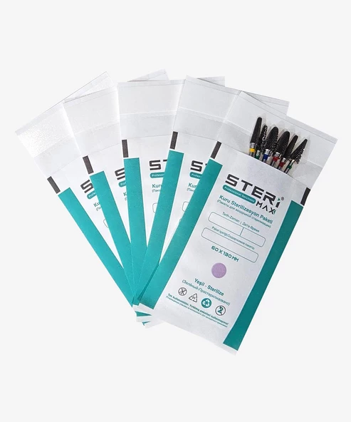 Freze Uç Sterilizasyon Zarfı - Mini Boy İndikatörlü Sterilizasyon Paketi 60x130mm (100) Adet - 2