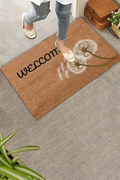 Valerine Life Karahindiba Dilek Otu Temalı Kahverengi Welcome Hoş Geldiniz Kapı Önü Paspası 45x70cm ürün görseli