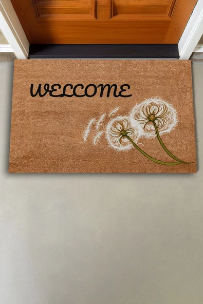 Valerine Life Karahindiba Dilek Otu Temalı Kahverengi Welcome Hoş Geldiniz Kapı Önü Paspası 45x70cm - Resim 3