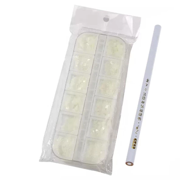 Fosforlu Karanlıkta Parlayan Tırnak Süsleme Pulları 12'li set + Taş Tutucu Kalem Nail Art - Resim 3