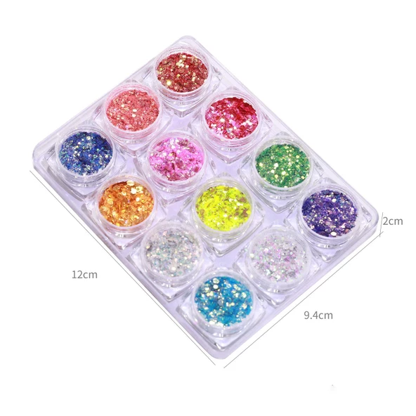 Parlak Tırnak Süsleme Pulları Renkli 12'li set Nail Art ürün görseli