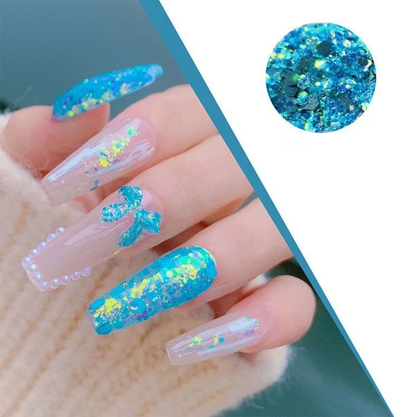 Parlak Tırnak Süsleme Pulları Renkli 12'li set Nail Art - Resim 2