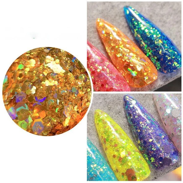 Parlak Tırnak Süsleme Pulları Renkli 12'li set Nail Art - Resim 3