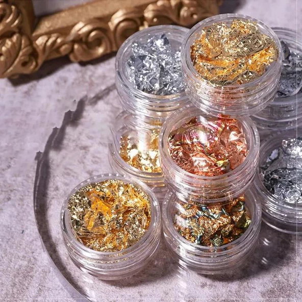 Tırnak Süsleme Kırık Folyo Parçaları 12'li set Potal Nail Art - Resim 3