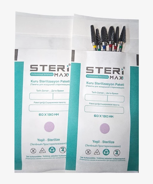 Freze Uç Sterilizasyon Zarfı - Mini Boy İndikatörlü Sterilizasyon Kraft Paketi 60x130mm (200) Adet - 3