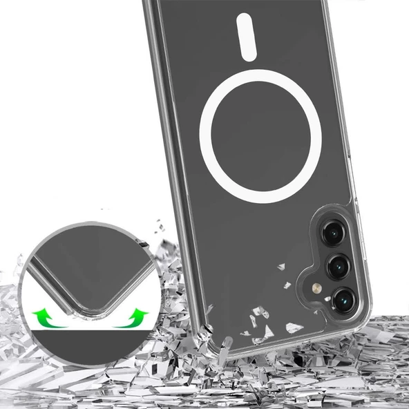 Galaxy S24 FE Uyumlu Kılıf Magsafe Şarj Özellikli Şeffaf Sert PC Embos Kapak - Resim 2