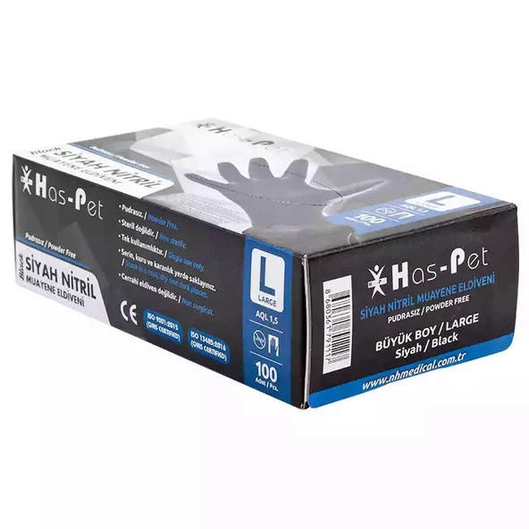 Pudrasız Siyah Nitril Eldiven Large HasPet 100lü - Resim 2
