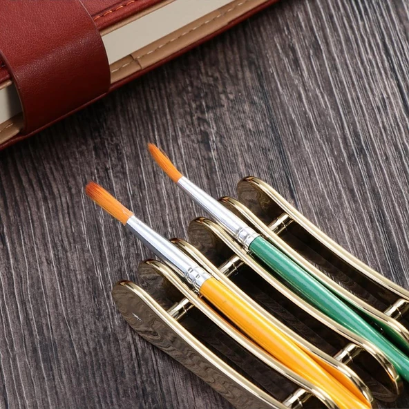 Manikür Protez Tırnak Fırça Standı Fırça Tutucu Gold - Resim 2