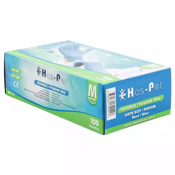 Pudrasız Mavi Nitril Eldiven Medium HasPet 100lü - 2