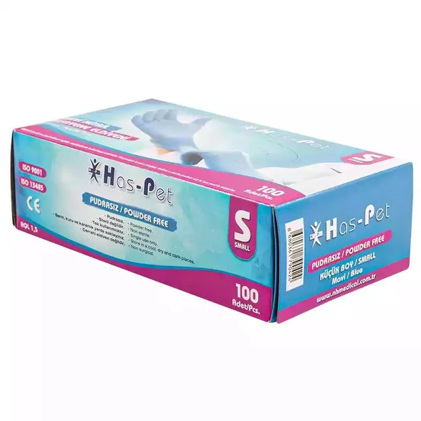 Pudrasız Mavi Nitril Eldiven Small HasPet 100lü - Resim 2