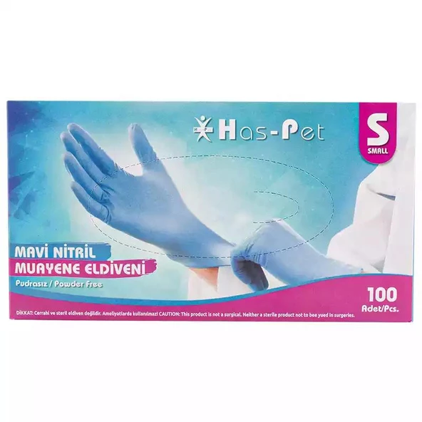 Pudrasız Mavi Nitril Eldiven Small HasPet 100lü ürün görseli