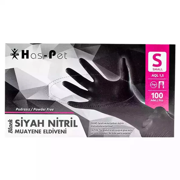 Pudrasız Siyah Nitril Eldiven Small HasPet 100lü ürün görseli