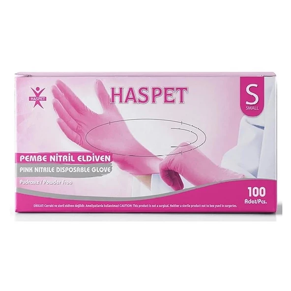 Pudrasız Pembe Nitril Eldiven Small HasPet 100lü