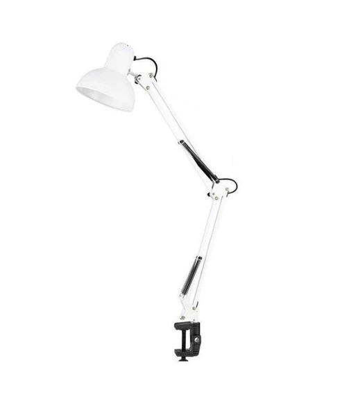 Uzun Akrobat Hareketli Masa Çalışma Lambası - Manikür Masa Lambası  Mengeneli ve Alt Tabanlı Beyaz - Resim 5