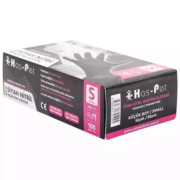 Pudrasız Siyah Nitril Eldiven Small HasPet 100lü - Resim 2
