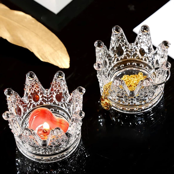 Tırnak Akrilik Sistem Kabı ve Fırça Standı Çok Amaçlı Cam Kase Taç 2li - 4