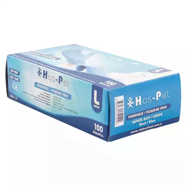 Pudrasız Mavi Nitril Eldiven Large HasPet 100lü - Resim 2
