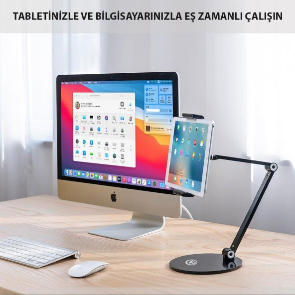 NPO STD20144LG 360° Ayarlanabilir Teleskobik 4"-13" Ergonomik Tablet Standı Koyu Gri - 7