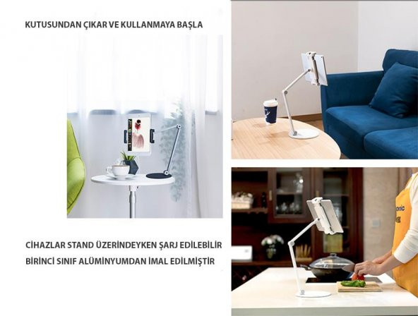 NPO STD20144LG 360°Ayarlanabilir Teleskobik 4"-13" Ergonomik Tablet Standı Gümüş Gri - 9