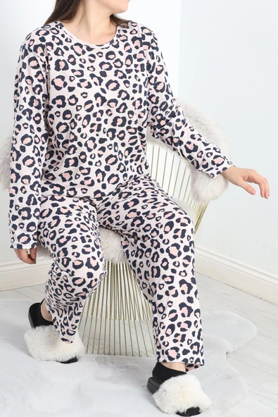 Bisiklet Yaka Battal Pijama Takımı Siyahbenekli - 776.1287. - Resim 5