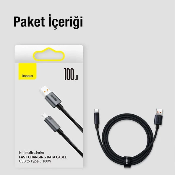 Baseus Minimalist Series 100W USB to Type-C Hızlı Data Şarj Kablosu 1mt - 7