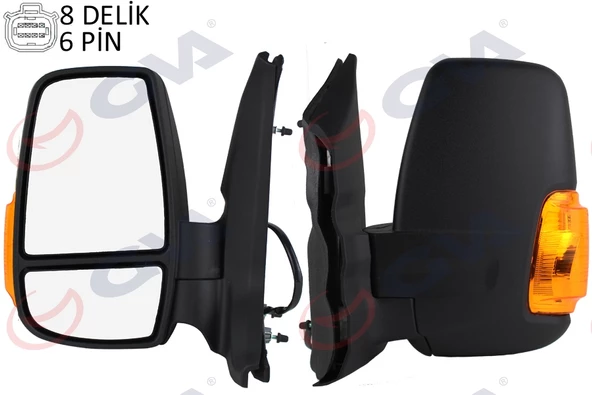 DIŞ DİKİZ AYNASI SOL TRANSIT V363 14 KISA KOL -KATLANMAZ E LEKTRİKLİ ISITMALI SARI SİNYALLİ DESENLİ KONVEKS 6 FİŞ VM-6329NEHL