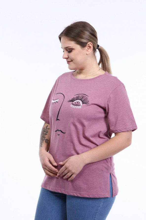 Pianoluce Kadın Büyük Beden Baskılı Yarım Kol T-Shirt - 3