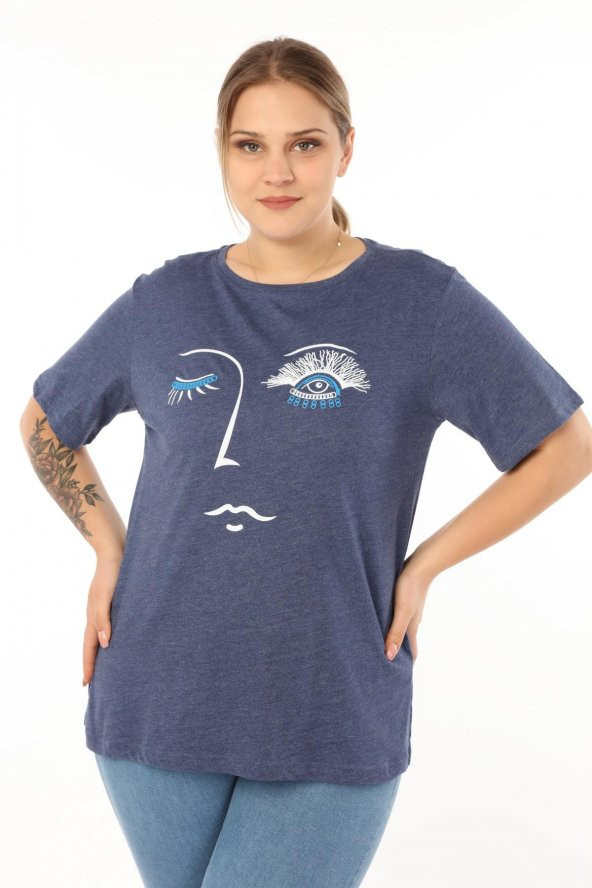 Pianoluce Kadın Büyük Beden Baskılı Yarım Kol T-Shirt - 5