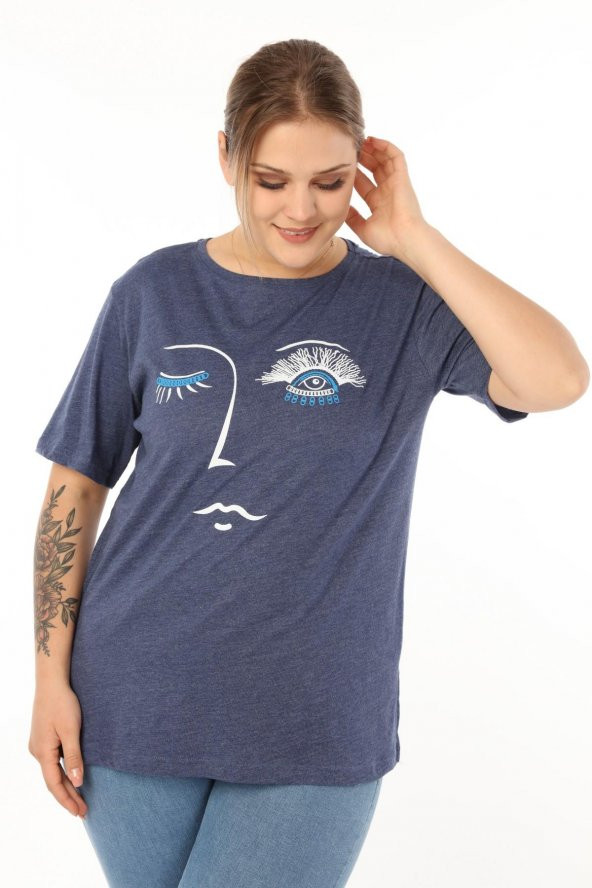 Pianoluce Kadın Büyük Beden Baskılı Yarım Kol T-Shirt - 6