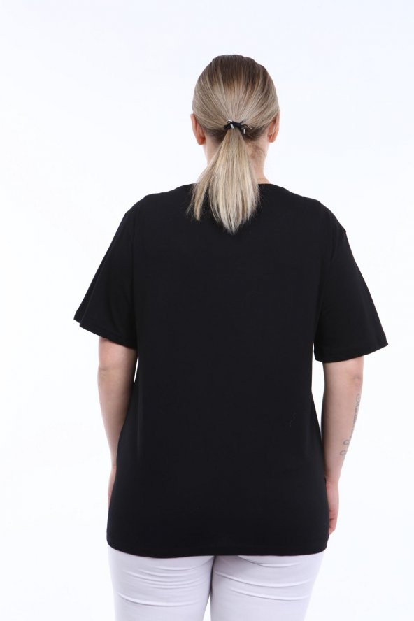 Pianoluce Kadın Büyük Beden Baskılı Yarım Kol T-Shirt - 12