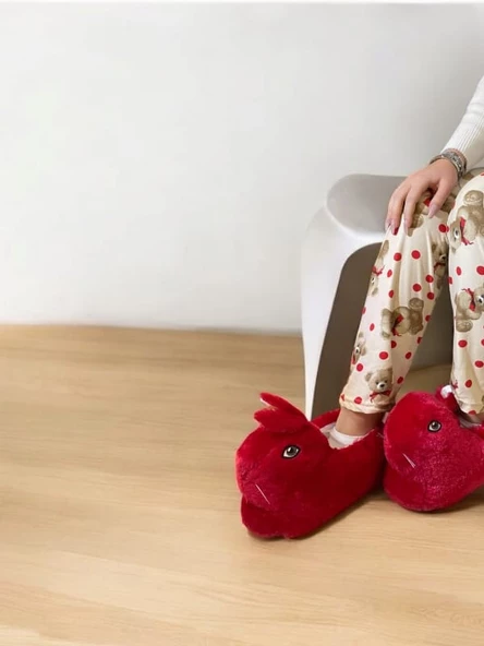 derene bej ayıcıklı süet bayan pijama altı L - 2