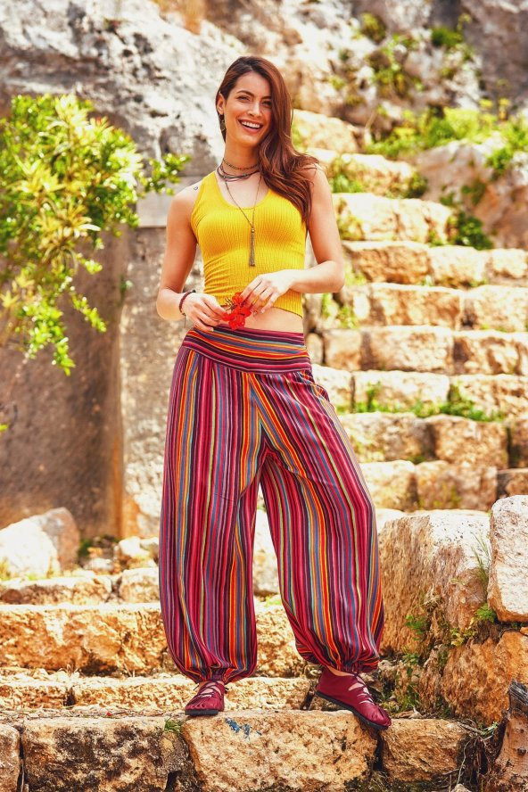 Etnik Desenli Beli Lastikli Salaş Şalvar Pantolon - 3
