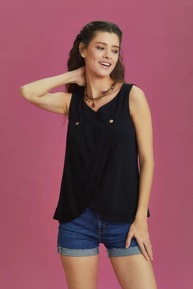 Kolsuz Düğmeli Kadın Bluz - 4