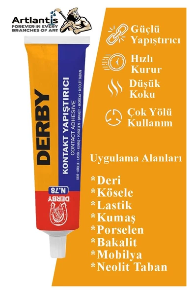 Derby Yapıştırıcı 40 gr Tüp 1 Adet Kontakt Sıvı Yapıştırıcı Deri Kösele Lastik Kumaş Porselen Mobilya Yapıştırıcı