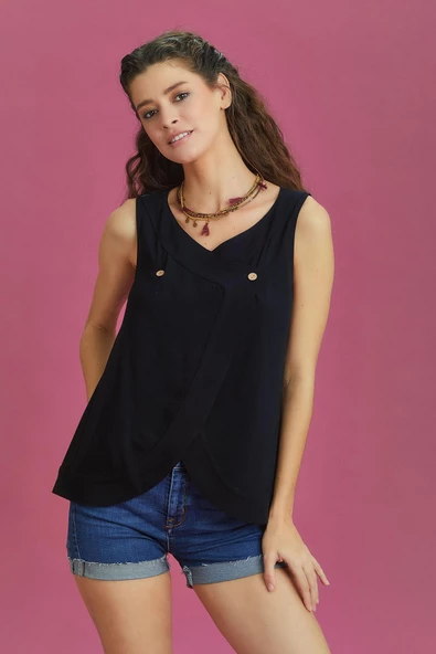 Kolsuz Düğmeli Kadın Bluz - 2