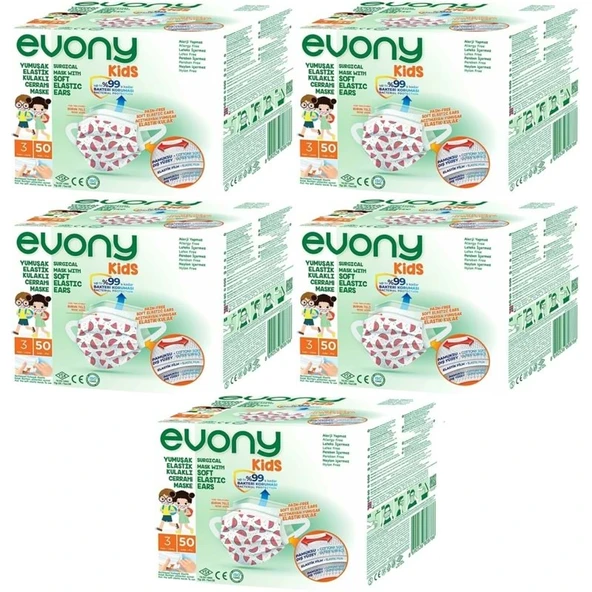 Evony 3 Katlı Filtreli Burun Telli Cerrahi Maske (Kids Çoçuklar İçin) 250 Li Set (Desenli) - 2