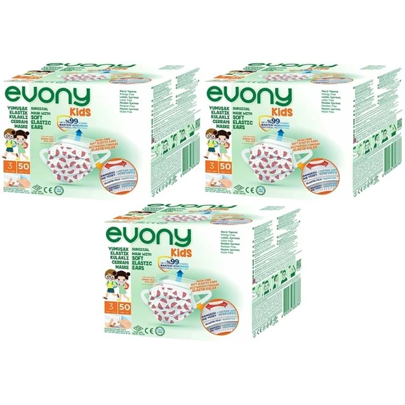 Evony 3 Katlı Filtreli Burun Telli Cerrahi Maske (Kids Çoçuklar İçin) 150 Li Set (Desenli) - 2