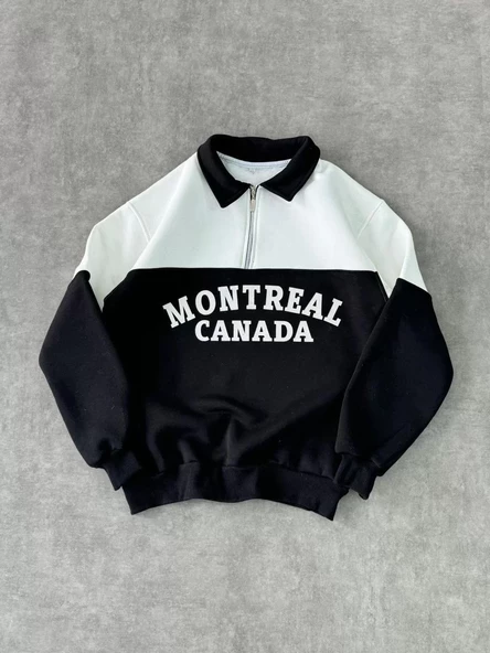 Yarım Fermuarlı  Yakalı SweatShirt - Siyah - 4