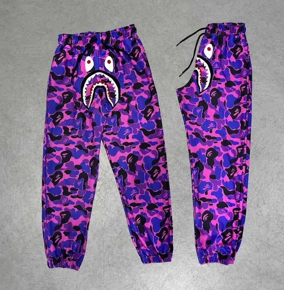 Mevsimlik Bape Nakişli Eşofman Pantolon - Mor